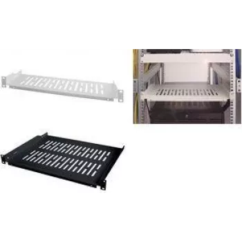 Raft fix rack LogiLink 19 inch 1U, adâncime 300 mm, negru RAL 9005, oțel, max. 15 kg