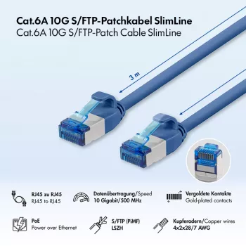 Cablu patch LogiLink SlimLine Cat.6A S/FTP LSZH, albastru, 3 m