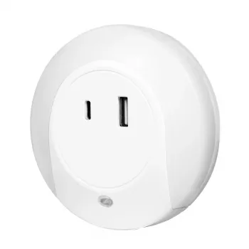 Lumină de noapte LED LogiLink cu senzor crepuscular, 1x USB-A & 1x USB-C, putere totală 18W