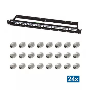 Patch panel modular LogiLink 24 porturi Cat.6A Keystone, 19 inch/1U, negru, EconLine