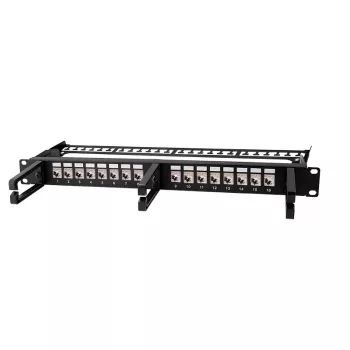 Patch panel modular LOGILINK 16 porturi Cat.6A Keystone, 19/1U, cu 3 inele de cablu, negru