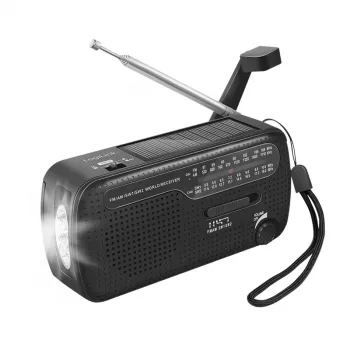 Radio cu dinam și manivelă LogiLink cu panou solar, AM/FM, încărcare USB-C, lanternă LED, alarmă SOS, power bank, negru