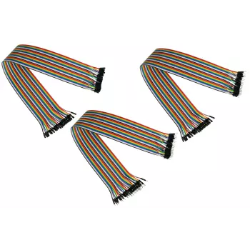 Set de cabluri jumper Kabelmeister 40 pini, 3 panglici (tată-tată, mamă-mamă, tată-mamă), 20 cm, 24 AWG, culori curcubeu, pentru Arduino, Raspberry Pi, breadboard