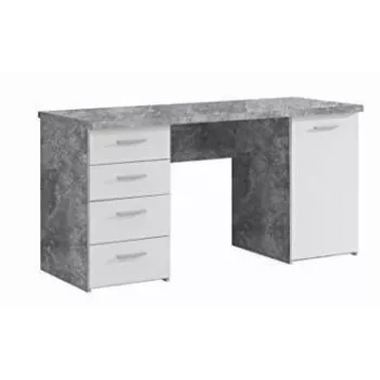 Birou de scris cu efect de beton MT926-C264 cu cadru din oțel alb, 120x60x75 cm