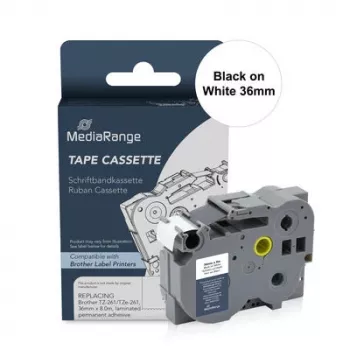 Casetă cu bandă de etichete laminată MediaRange MRBTZ261, 36 mm, negru pe alb, pentru Brother P-Touch