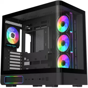 Carcasă Mid-Tower Fortron M581, neagră, sticlă securizată panoramică, 4 ventilatoare ARGB