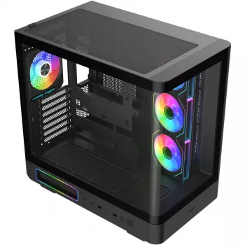 Carcasă Mid-Tower Fortron M581, neagră, sticlă securizată panoramică, 4 ventilatoare ARGB