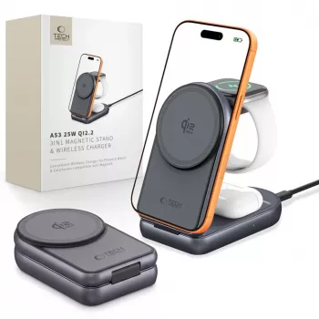 TECH-PROTECT A53 3-in-1 Magnetic MagSafe Wireless Charger 25W Qi2.2 Dark Grey