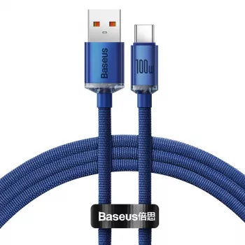 Baseus Cablu USB-A la USB-C Crystal Shine 100W 1,2m albastru