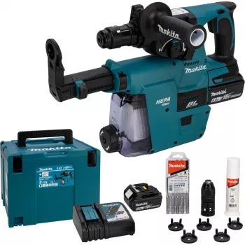 Makita DHR243JWX2 18V Brushless SDS-Plus ciocan rotopercutor cu acumulator 3 moduri, kit cu 2x acumulatori 5.0Ah, încărcător și valiză Makpac