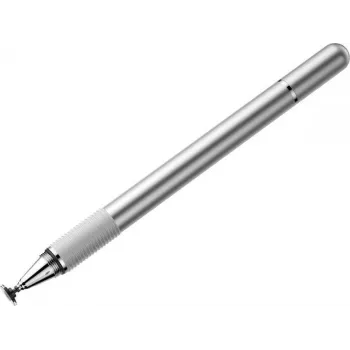 Stylus Baseus Golden Cudgel pentru ecrane tactile capacitive, vârf dublu cu disc transparent și fibră conductivă, argintiu