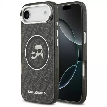 Husă MagSafe KARL LAGERFELD IML Glitter Karl & Choupette Heads Logo pentru iPhone Air, neagră