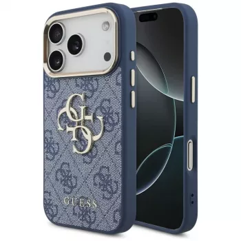Husă Guess 4G Classic Logo pentru Apple iPhone 18 Pro / 17 Pro, albastru cu accente aurii