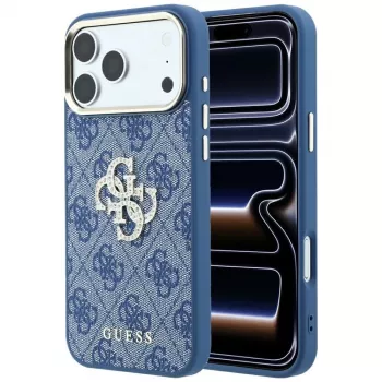 Husă rigidă GUESS 4G & Big Strass Logo pentru iPhone 18 Pro / 17 Pro - albastru
