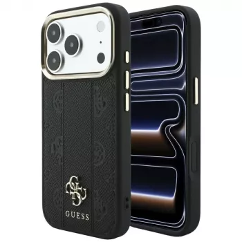 Husă MagSafe Guess Stripe Peony 4G Logo pentru Apple iPhone 18 Pro / 17 Pro - neagră