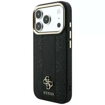 Husă MagSafe Guess Stripe Peony 4G Logo pentru iPhone 18 Pro Max / 17 Pro Max - neagră