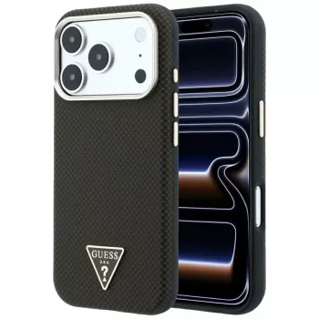 Husă MagSafe GUESS Kevlar Triangle Logo pentru iPhone 17 Pro / 18 Pro – maro