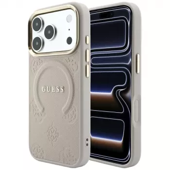 Husă MagSafe Guess Saffiano Peony & Ring pentru iPhone 18 Pro / 17 Pro - Roz