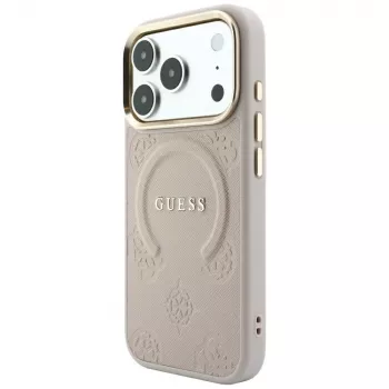 Husă MagSafe Guess Saffiano Peony & Ring pentru iPhone 18 Pro / 17 Pro - Roz