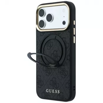 Husă MagSafe Guess Ring Stand 360 4G Classic Logo pentru iPhone 18 Pro / 17 Pro, neagră