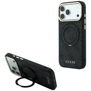 Husă MagSafe Guess Ring Stand 360 4G Classic Logo pentru iPhone 18 Pro Max / 17 Pro Max - neagră