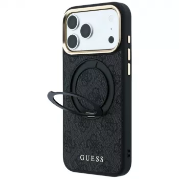 Husă MagSafe Guess Ring Stand 360 4G Classic Logo pentru iPhone 18 Pro Max / 17 Pro Max - neagră