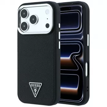 Husă MagSafe Guess Grained Triangle Logo pentru iPhone 17 Pro Max / 18 Pro Max - Negru