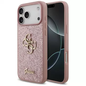 Husă GUESS Fixed Glitter Big 4G pentru iPhone 18 Pro Max / 17 Pro Max - Roz