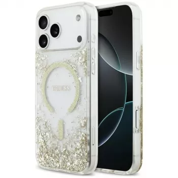 Husă MagSafe Guess Resin Bottom Glitter pentru iPhone 18 Pro Max / 17 Pro Max, Auriu