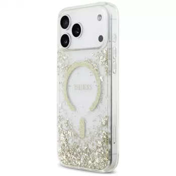 Husă MagSafe Guess Resin Bottom Glitter pentru iPhone 18 Pro Max / 17 Pro Max, Auriu