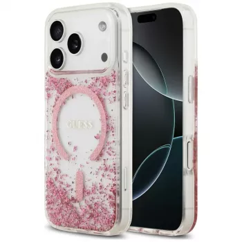 Husă MagSafe Guess Resin Bottom Glitter pentru Apple iPhone 18 Pro / 17 Pro, Roz