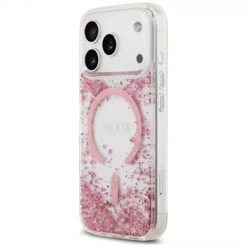 Husă MagSafe Guess Resin Bottom Glitter pentru Apple iPhone 18 Pro / 17 Pro, Roz