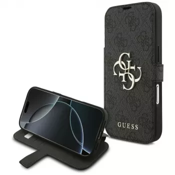 Husă tip carte Guess Book 4G Metal Logo pentru iPhone 18 Pro / 17 Pro - Negru