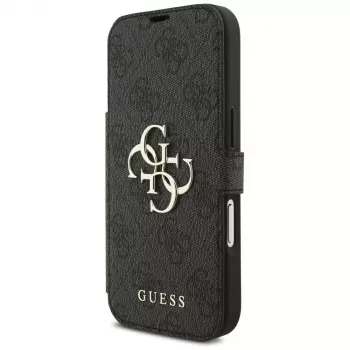 Husă tip carte Guess Book 4G Metal Logo pentru iPhone 18 Pro / 17 Pro - Negru
