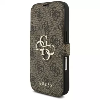 Husă tip carte Guess Book 4G Metal Logo pentru Apple iPhone 18 Pro / 17 Pro – Maro
