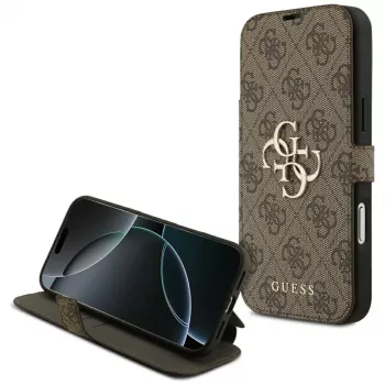 Husă tip carte Guess Book 4G Metal Logo pentru iPhone 18 Pro Max / 17 Pro Max - Maro
