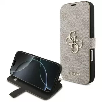 Husă tip carte Guess Book 4G Metal Logo pentru iPhone 16 Pro / 17 Pro - Roz