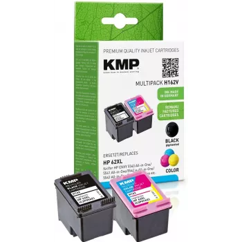 Cartușe de cerneală KMP 1741.400500 MultiPack negru și tricolor compatibile cu HP 62XL (C2P05AE/C2P07AE) - pachet de 2