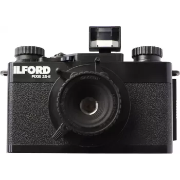 ILFORD PIXIE 35mm Point & Shoot Film Camera – Silver/Black, Built-in Flash, Autofocus