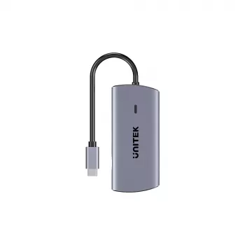Hub multiport USB-C 6 în 1 UNITEK | 3x USB-A 5Gbps | PD 100W | HDMI 4K@30Hz | RJ45 Gigabit Ethernet | Space Grey