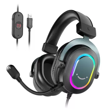 FIFINE H6 AmpliGame RGB 7.1 Surround Sound Over-Ear USB Gaming Headset with Detachable Microphone, Black