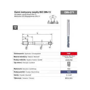 Tarod mașină TAP M10 DIN-371C R40 (6H) HSSE-PM TiCN FAN