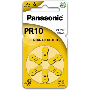 Baterii zinc-aer pentru aparate auditive Panasonic Batteries PR-230(10)/6LB mărimea 10, 1,45V, 100mAh, pachet de 6