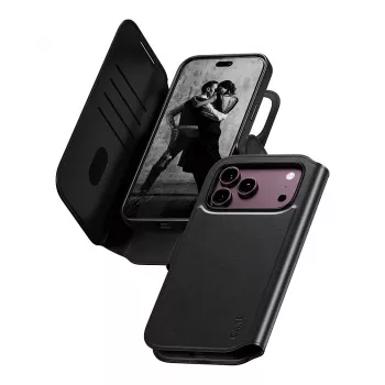 Husă flip CARE by PanzerGlass Tango pentru Apple iPhone 17 Pro Max - compatibilă MagSafe - piele vegană - neagră