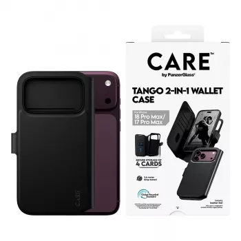 Husă flip CARE by PanzerGlass Tango pentru Apple iPhone 17 Pro Max - compatibilă MagSafe - piele vegană - neagră