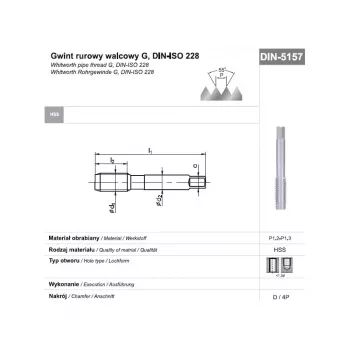 Tarod manual HSS G 1/2 DIN 5157D pentru filet de țeavă