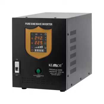 Invertor UPS cu undă sinusoidală pură și încărcător KEMOT PROsinus-2200, 12V DC la 230V AC, 2200VA/1600W, Tower, Negru