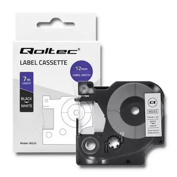 Bandă de etichete Qoltec pentru Dymo D1 45013, 12mm x 7m, alb cu imprimare neagră