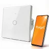 Întrerupător de lumină tactil inteligent Wi-Fi Qoltec 52715, 1 canal, sticlă călită, alb, Tuya/Smart Life, temporizator, control vocal