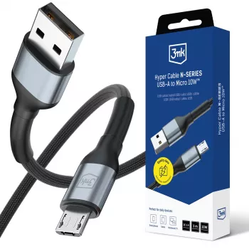 Cablu Hyper Cable N-SERIES 3mk USB-A la Micro, 3m, QC 3.0, 5V/2A, 10W, negru